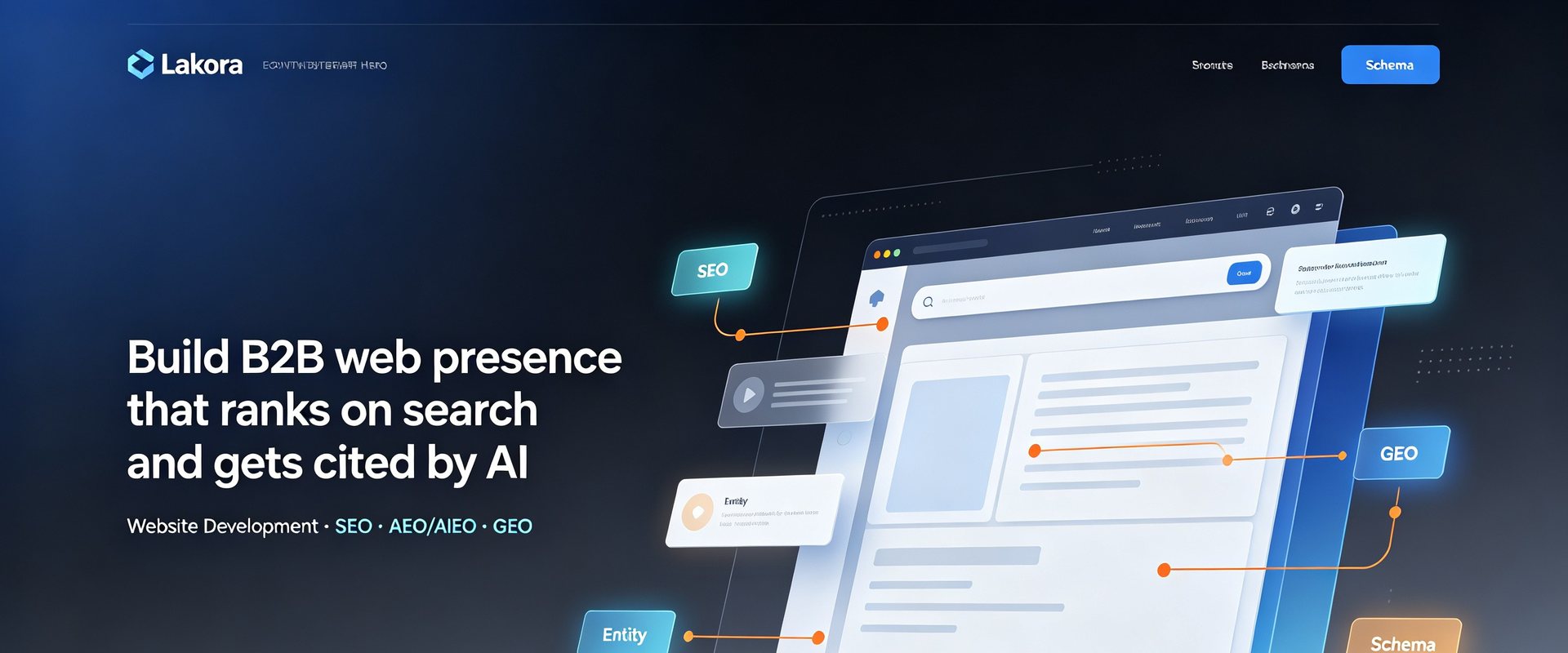 Lakora - Build a web presence that ranks on search and gets cited by AI. Services: website development, SEO, AEO/AIEO and GEO.